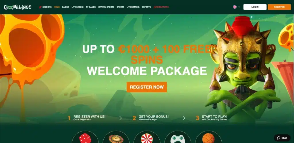 Gomblingo Casino home page