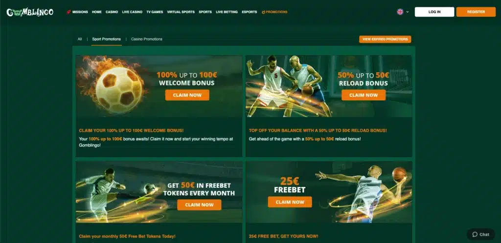 Gomblingo Casino sport promotion and bonus page