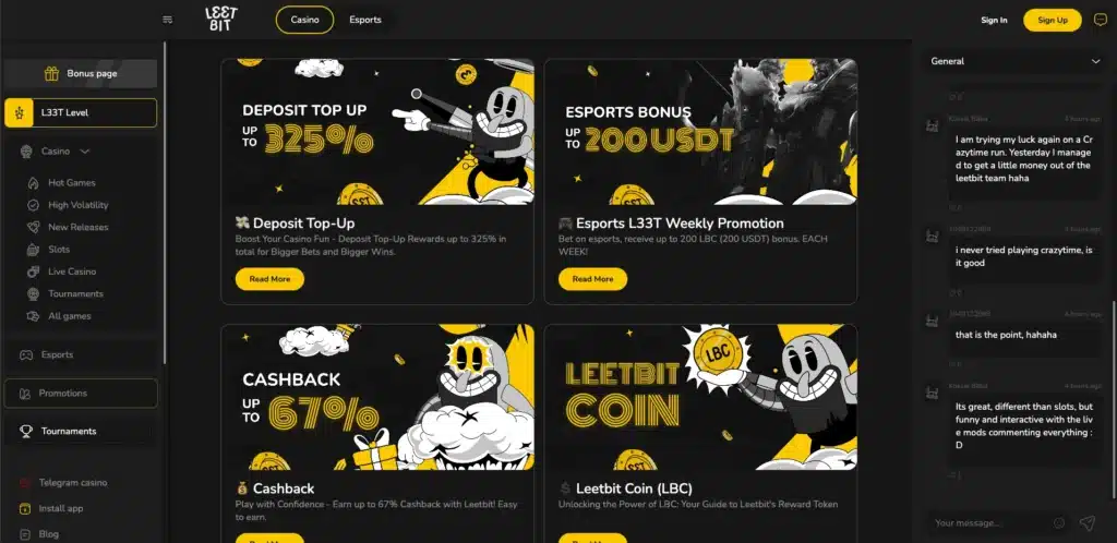 LeetBit Casino & Esports bonus page