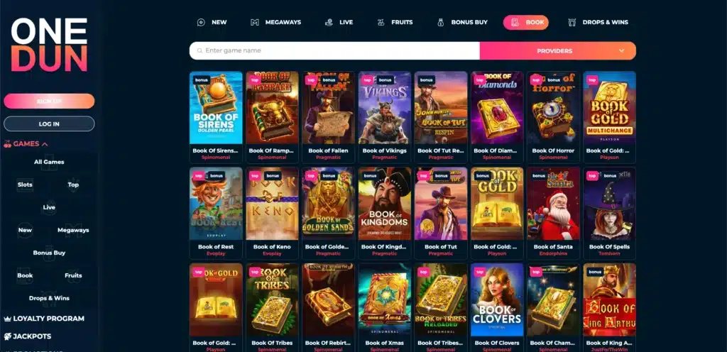 OneDun Casino book slots page