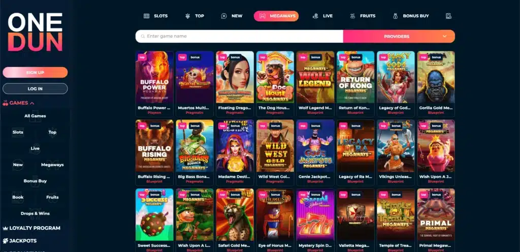 OneDun Casino megaways slots page
