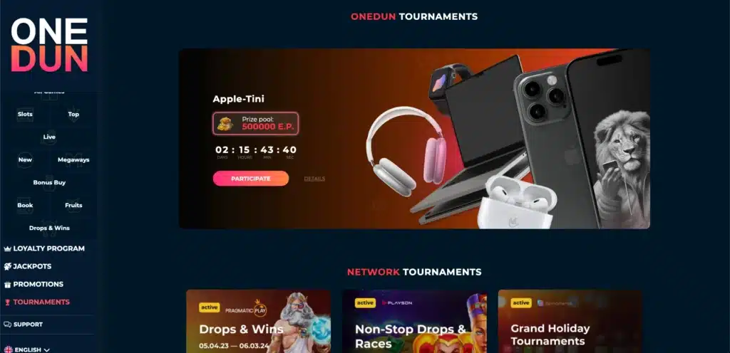 OneDun Casino tournaments page