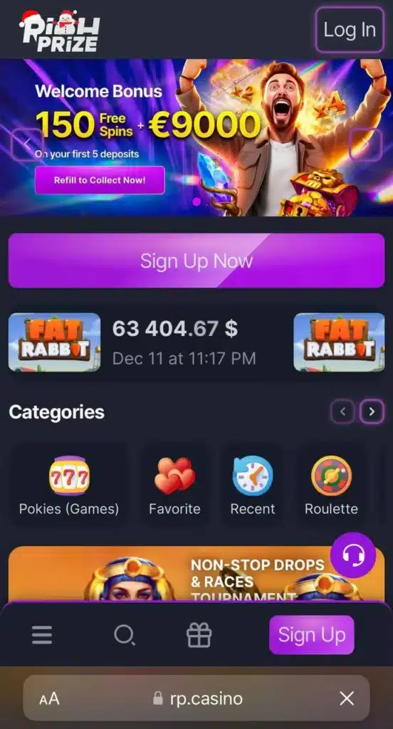 RichPrize Casino mobile home page