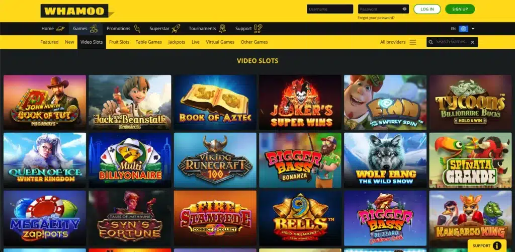Whamoo Casino video slots page