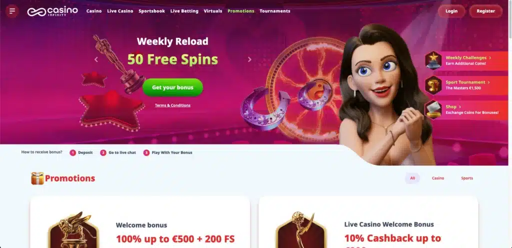 Casino Infinity bonuses and promotions page