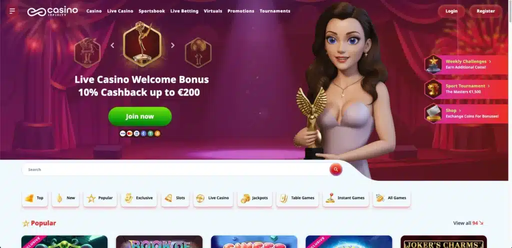 Casino Infinity home page