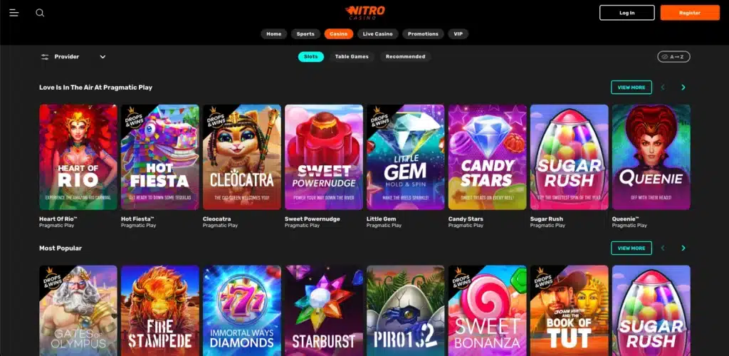 Nitro Casino casino page