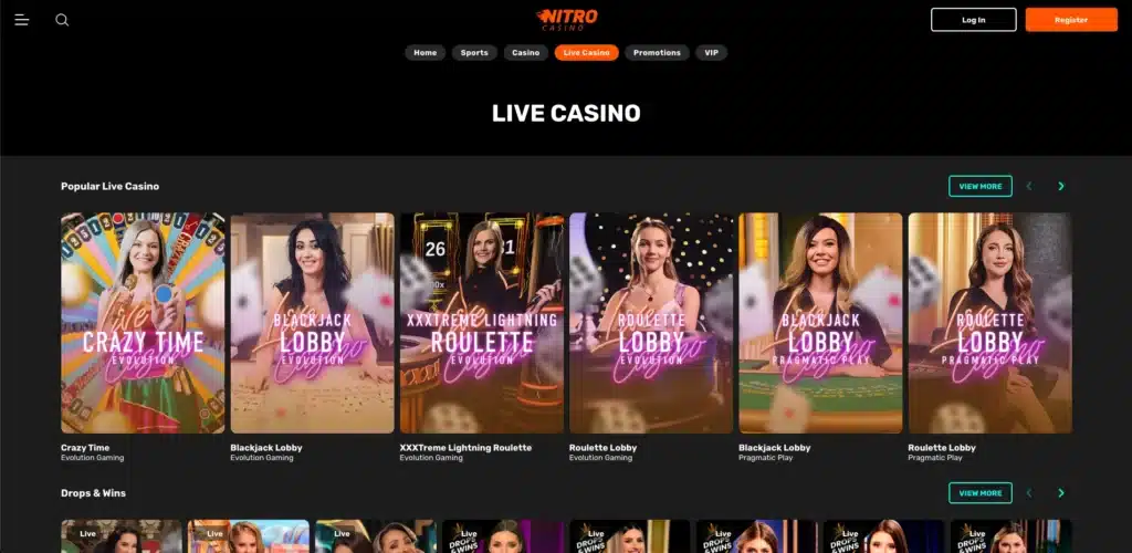 Nitro Casino live casino page