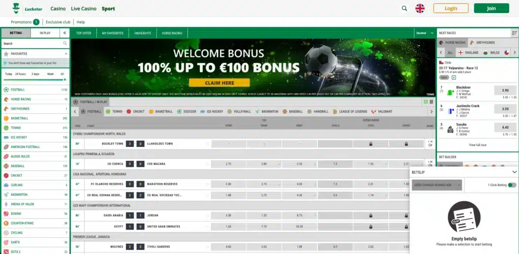 Luckster Casino sports betting page